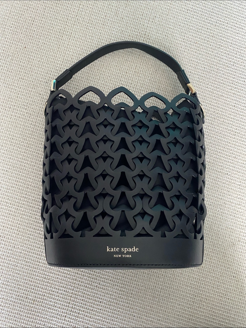 Kate Spade Black Leather Laser-Cut Bucket Shoulder Bag
